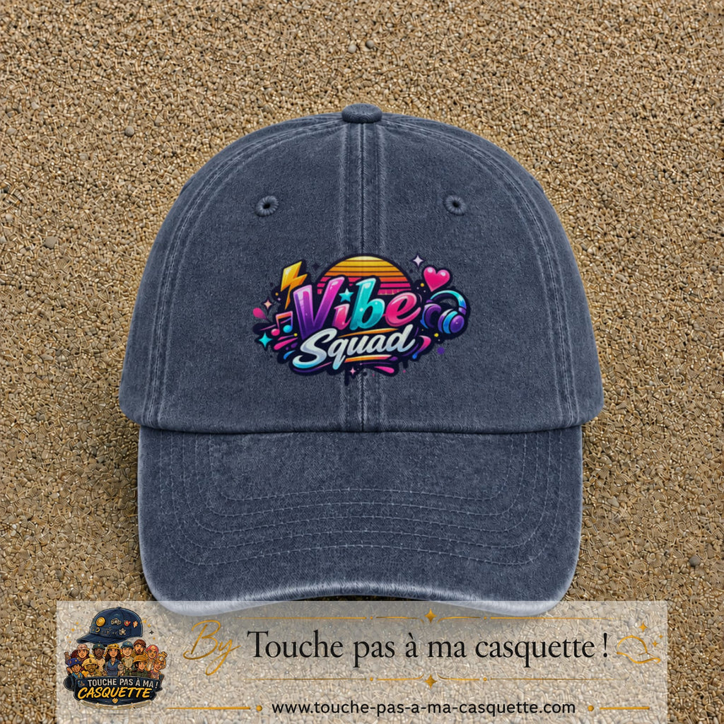 Casquette Bleu marine délavé 100% coton avec motif Vibe Squad 7 cm - image principale