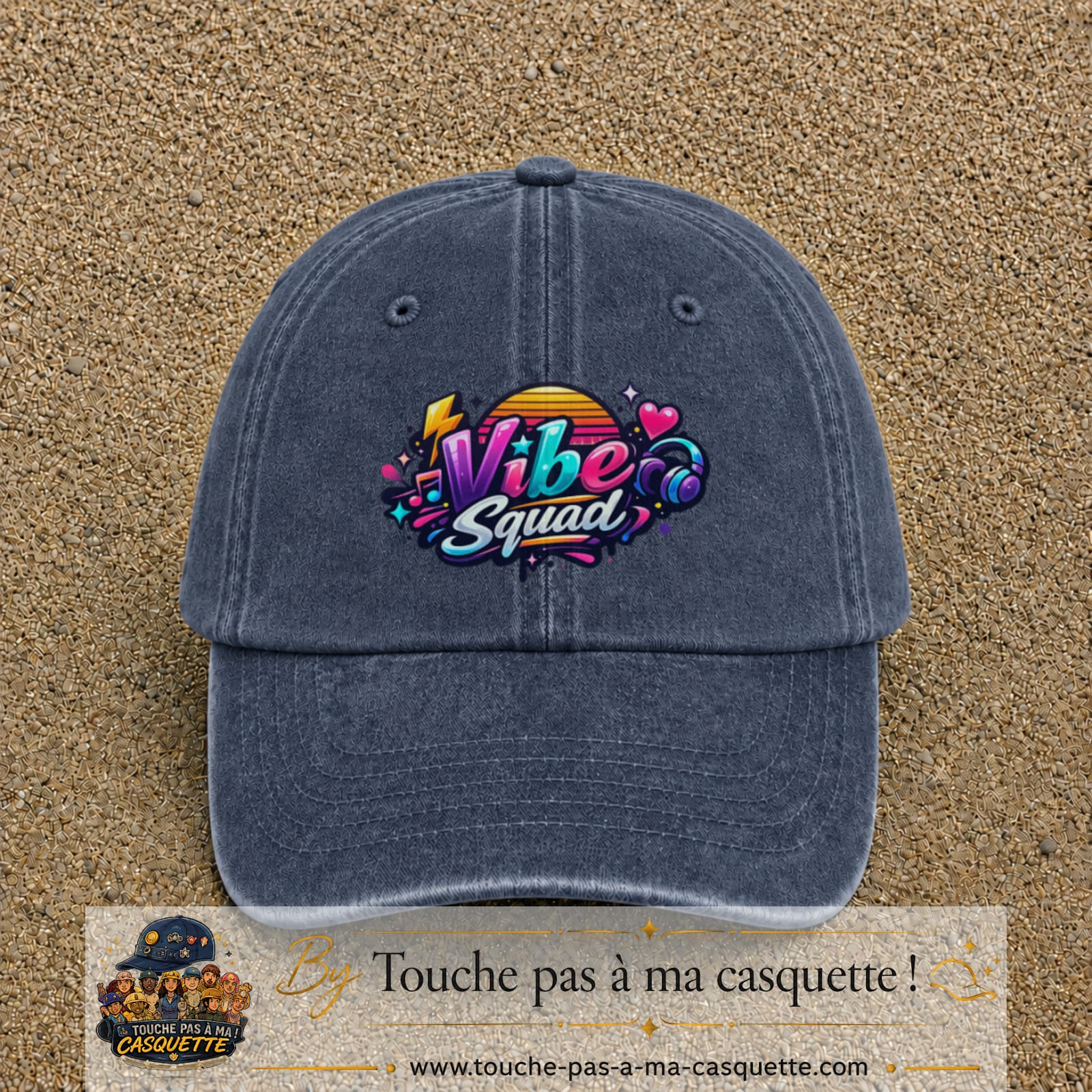 Casquette Bleu marine délavé 100% coton avec motif Vibe Squad 7 cm - image principale