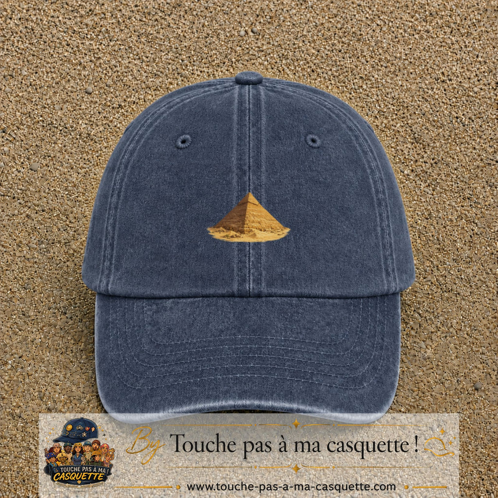 Casquette baseball Bleu marine délavé 100% coton avec motif Pyramide égyptienne 5 cm - image principale