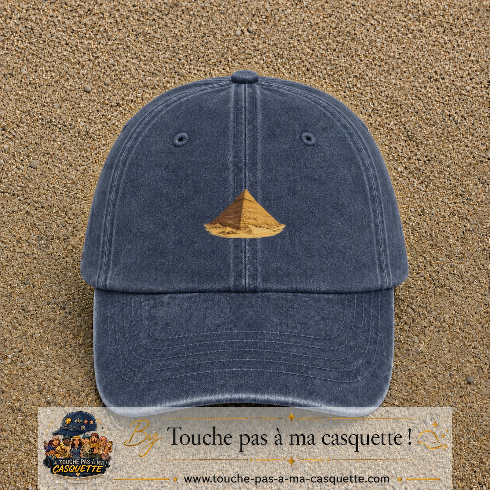 Casquette baseball Bleu marine délavé 100% coton avec motif Pyramide égyptienne 5 cm - image principale