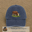 Casquette baseball Bleu marine délavé 100% coton avec motif Vache brune 7 cm - image principale