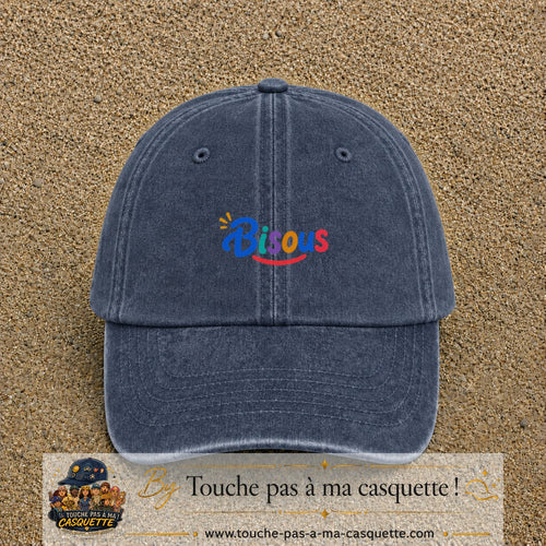 Casquette baseball Bleu marine délavé 100% coton avec visuel Bisous coloré 3 cm - image produit principale