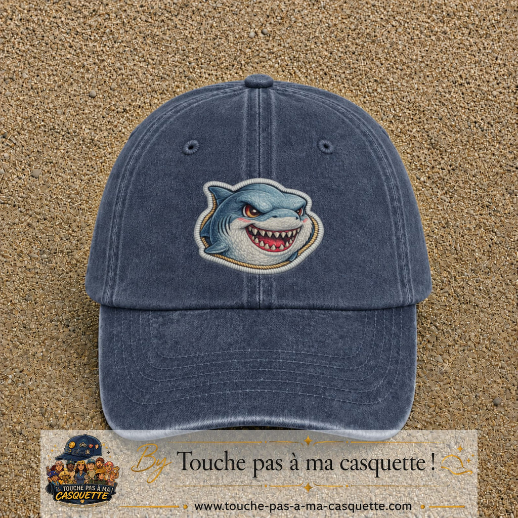Casquette Bleu marine délavé motif Requin fun 7 cm - vue principale