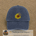 Casquette Bleu marine délavé motif Tournesol avec papillons 7 cm - vue principale