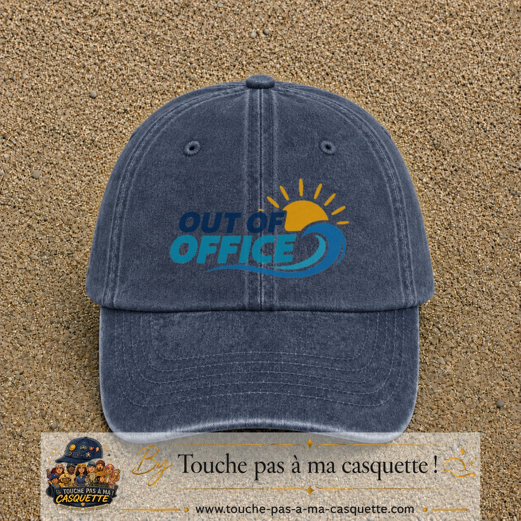 Casquette Bleu marine délavé 100% coton avec motif Out of Office vague soleil 7 cm - image principale