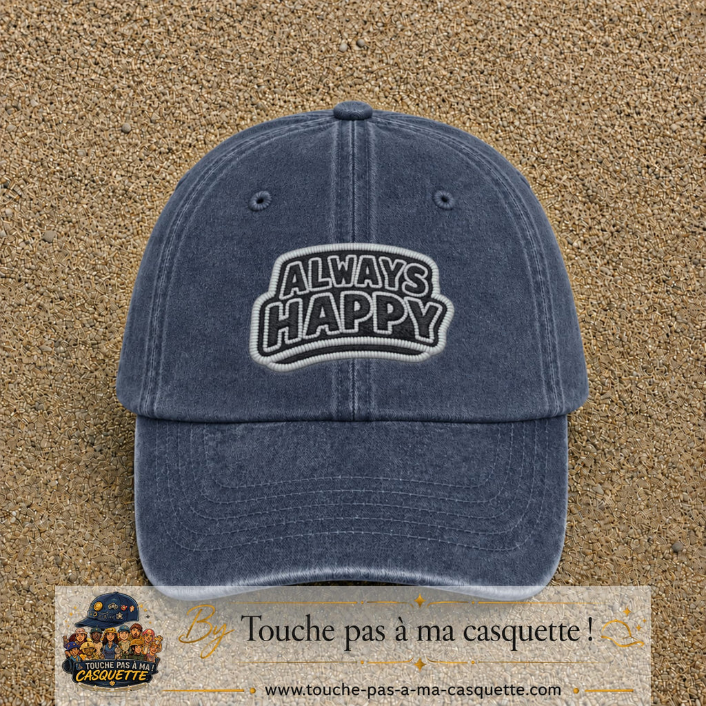 Casquette Bleu marine délavé motif Message Always Happy 7 cm - vue principale