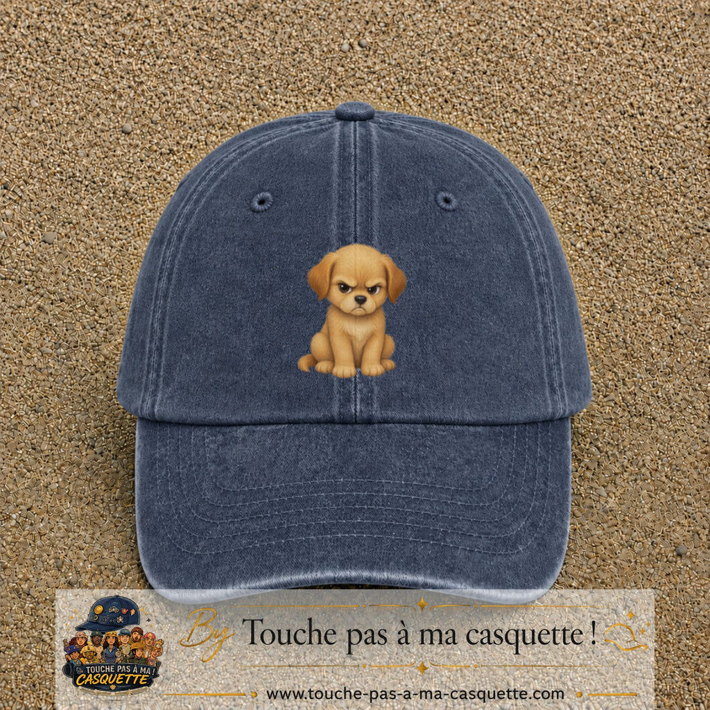 Casquette baseball Bleu marine délavé 100% coton avec motif Chiot boudeur 7 cm - image principale