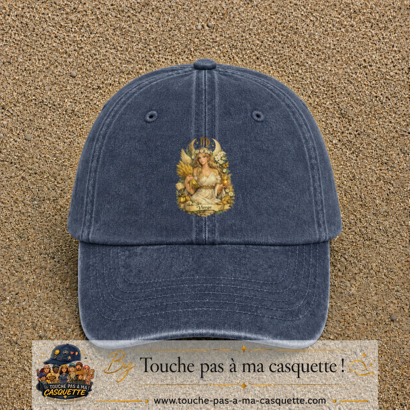 Casquette baseball Bleu marine délavé 100% coton avec motif Vierge astrologique 7 cm - image principale