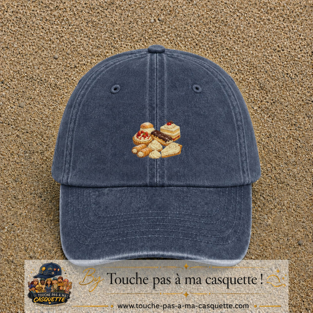 Casquette Bleu marine délavé 100% coton avec motif Pâtisseries gourmandes 5 cm - image principale