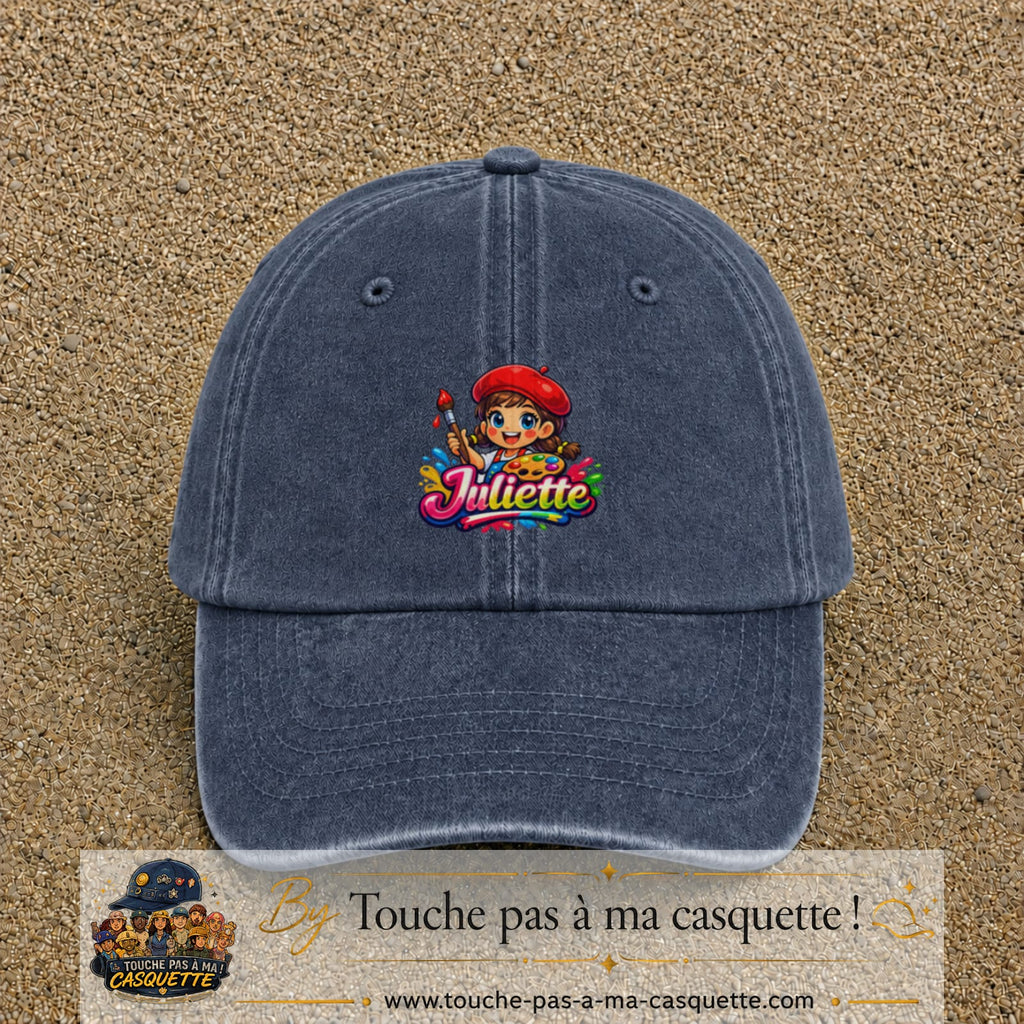 Casquette baseball Bleu marine délavé 100% coton avec motif Juliette 5 cm - image principale