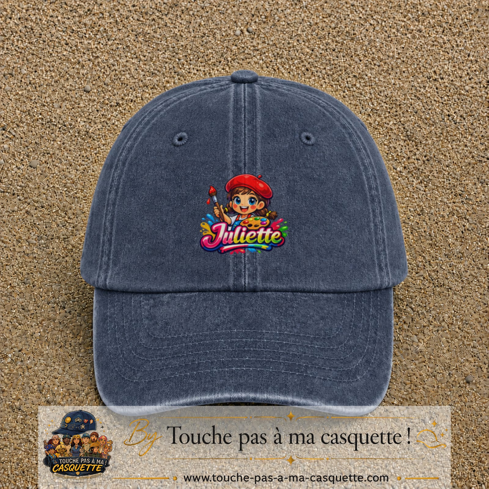 Casquette baseball Bleu marine délavé 100% coton avec motif Juliette 5 cm - image principale