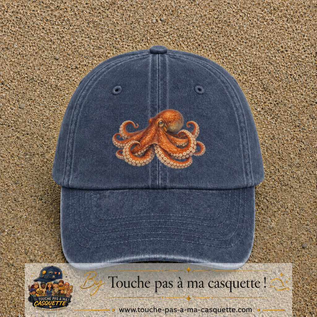 Casquette Bleu marine délavé motif Poulpe marin 7 cm - vue principale