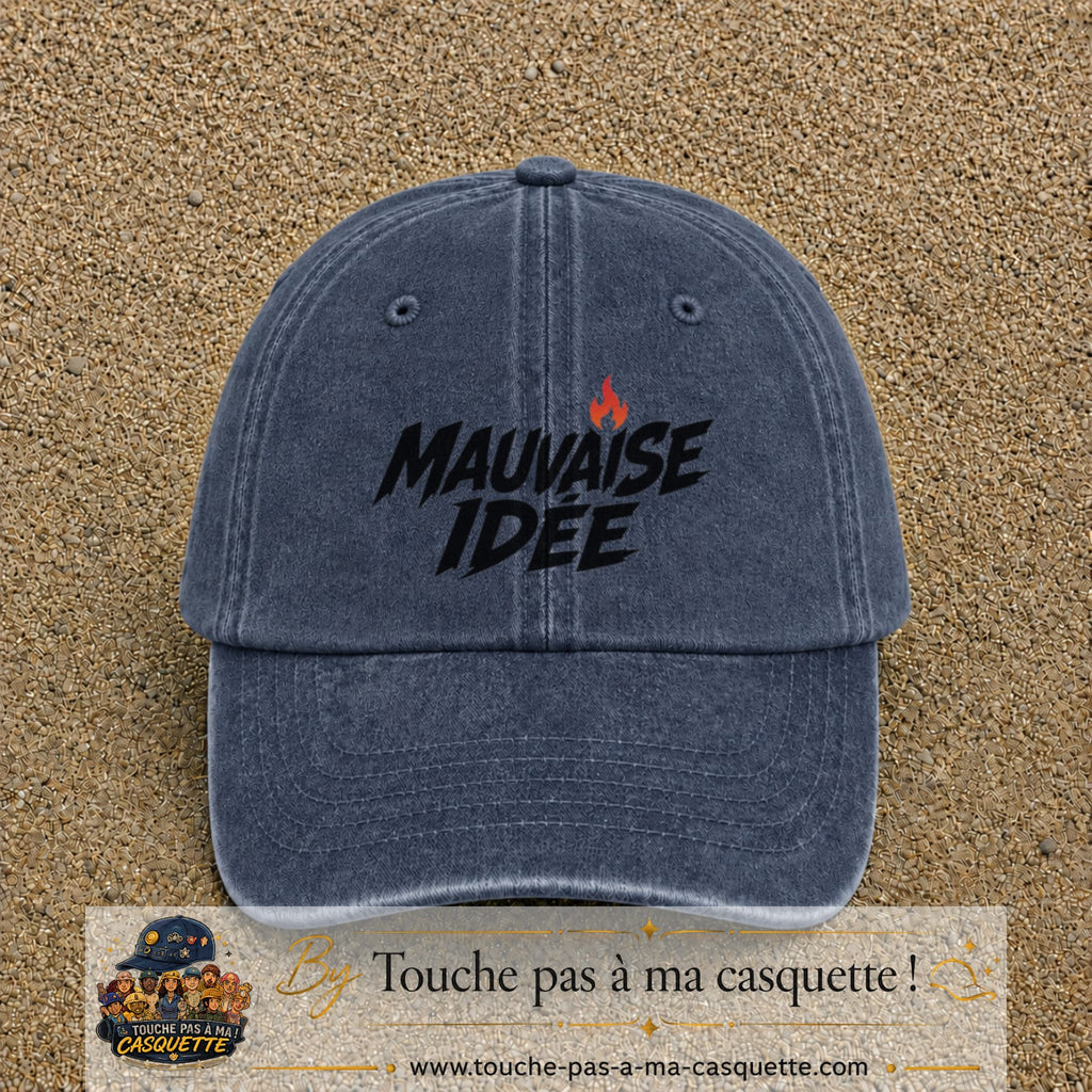 Casquette Bleu marine délavé 100% coton avec motif Mauvaise idée 7 cm - image principale