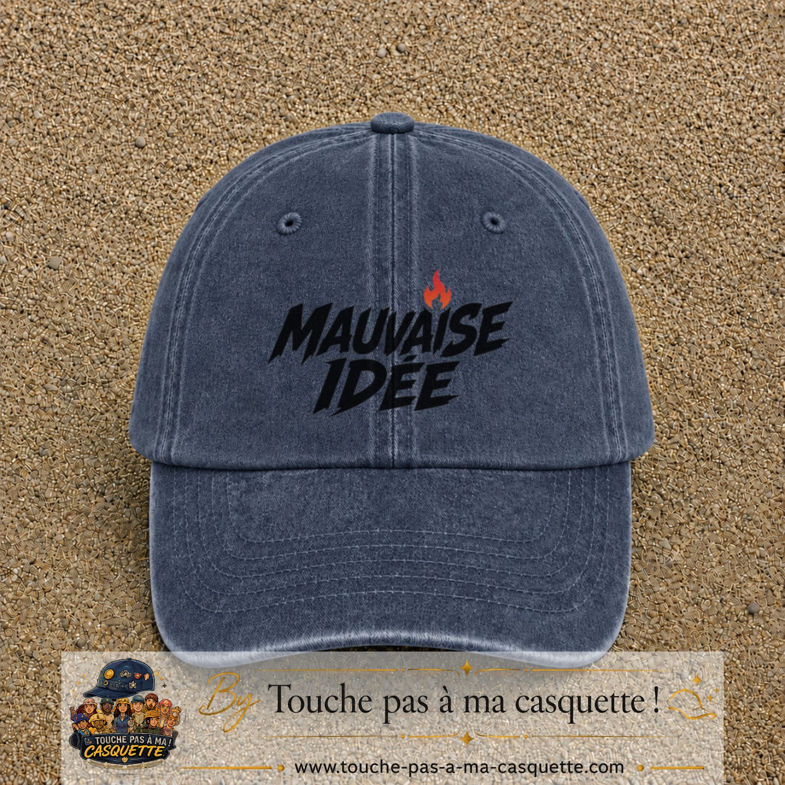 Casquette Bleu marine délavé 100% coton avec motif Mauvaise idée 7 cm - image principale