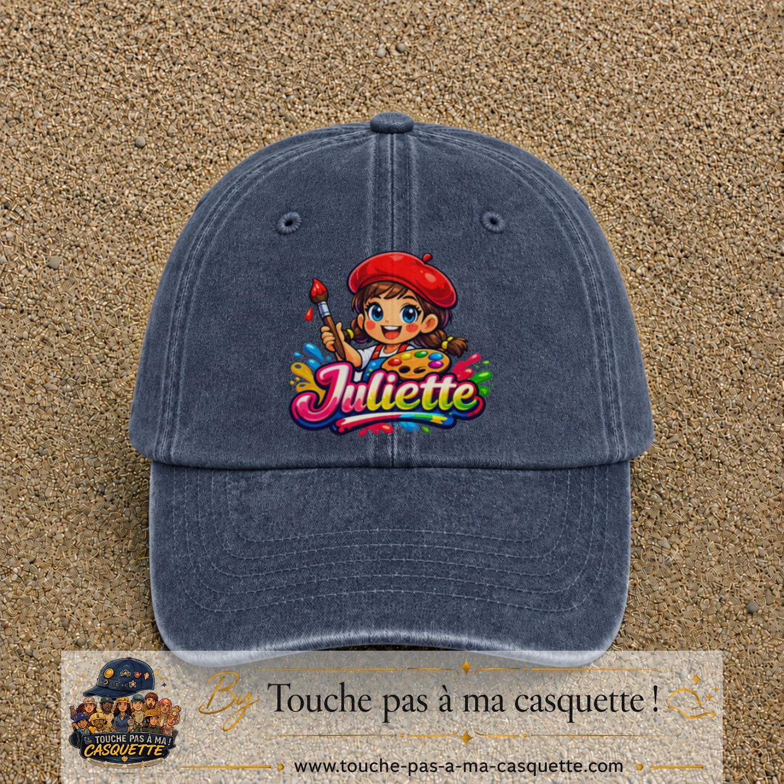 Casquette baseball Bleu marine délavé 100% coton avec motif Juliette 7 cm - image principale