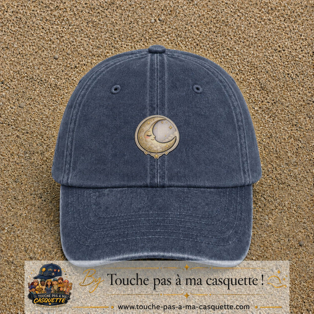 Casquette Bleu marine délavé motif Lune endormie 5 cm - vue principale