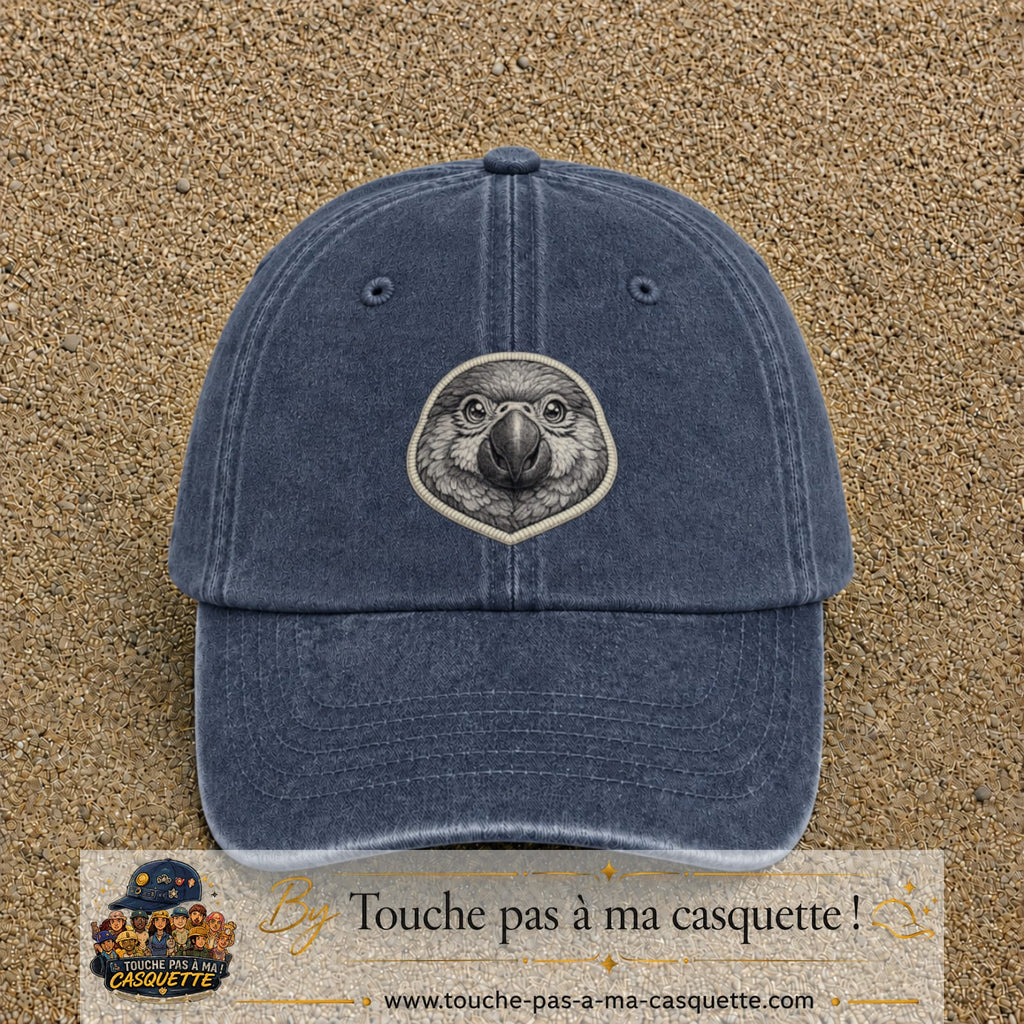 Casquette Bleu marine délavé motif Perroquet rond 7 cm - vue principale