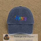 Casquette baseball Bleu marine délavé 100% coton avec visuel Prénom Henry coloré 5 cm - image produit principale