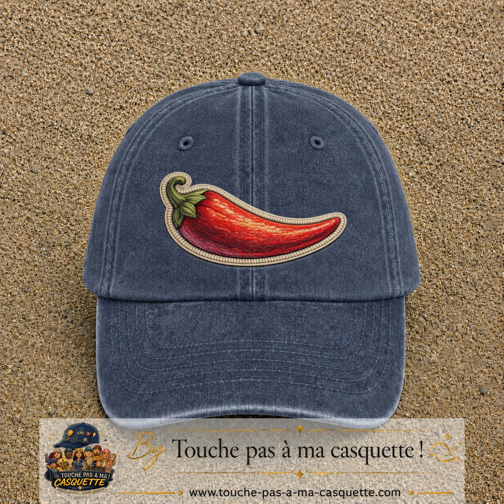 Casquette Bleu marine délavé motif Piment piquant 7 cm - vue principale