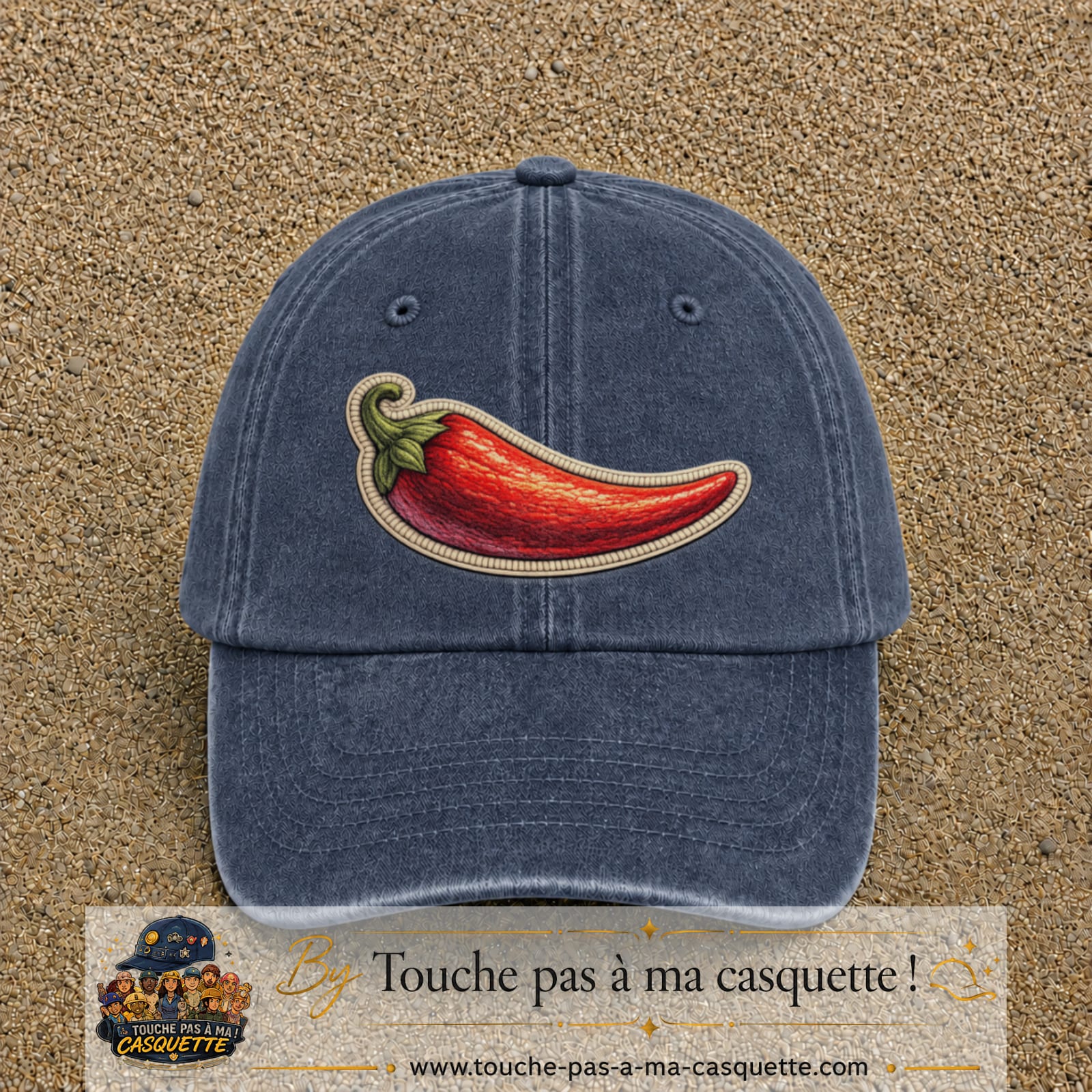 Casquette Bleu marine délavé motif Piment piquant 7 cm - vue principale