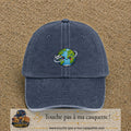 Casquette Bleu marine délavé motif Globe voyageur avec avion 5 cm - vue principale