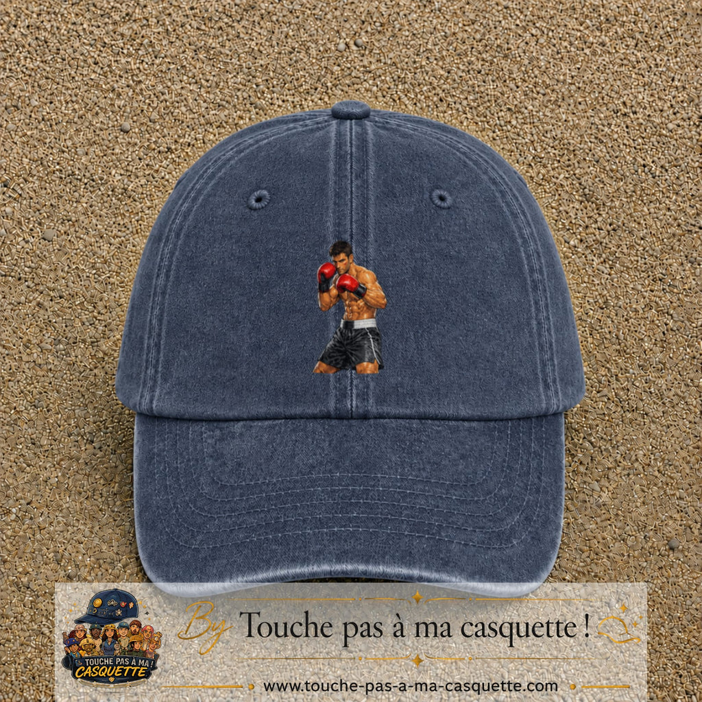 Casquette Bleu marine délavé 100% coton avec motif Boxeur prêt au combat 7 cm - image principale