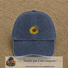 Casquette Bleu marine délavé motif Tournesol avec papillons 5 cm - vue principale
