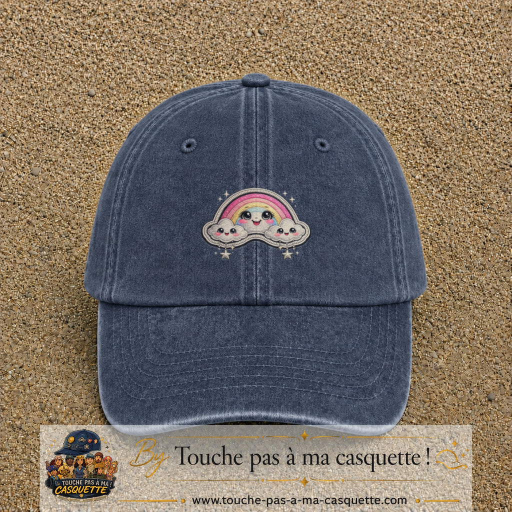 Casquette Bleu marine délavé motif Arc-en-ciel nuageux 5 cm - vue principale