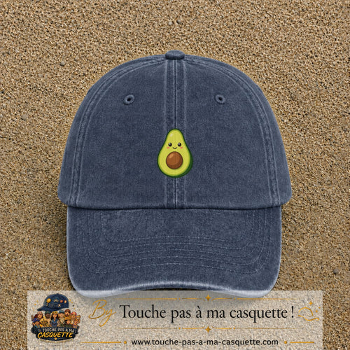 Casquette baseball Bleu marine délavé 100% coton avec visuel Avocat kawaii 5 cm - image produit principale