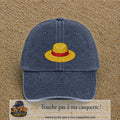 Casquette baseball Bleu marine délavé 100% coton avec motif Chapeau de paille 5 cm - image principale