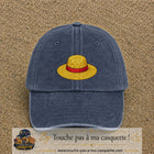 Casquette baseball Bleu marine délavé 100% coton avec motif Chapeau de paille 5 cm - image principale