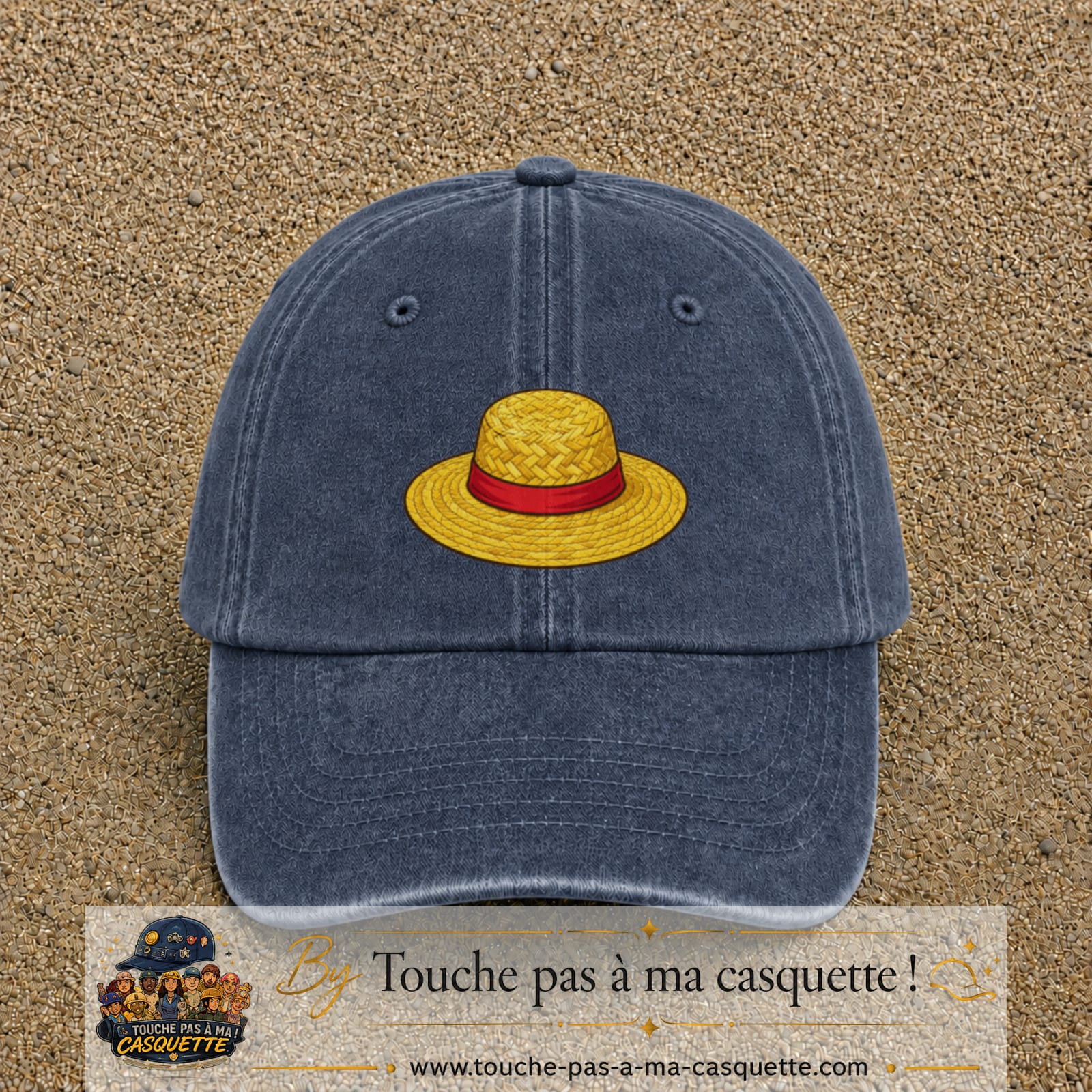 Casquette baseball Bleu marine délavé 100% coton avec motif Chapeau de paille 5 cm - image principale