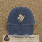 Casquette Bleu marine délavé motif Marguerites avec papillon 7 cm - vue principale