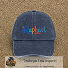 Casquette baseball Bleu marine délavé 100% coton avec visuel Prénom Raphaël coloré 7 cm - image produit principale