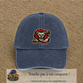 Casquette Bleu marine délavé 100% coton avec motif Lion rouge rugissant 7 cm - image principale