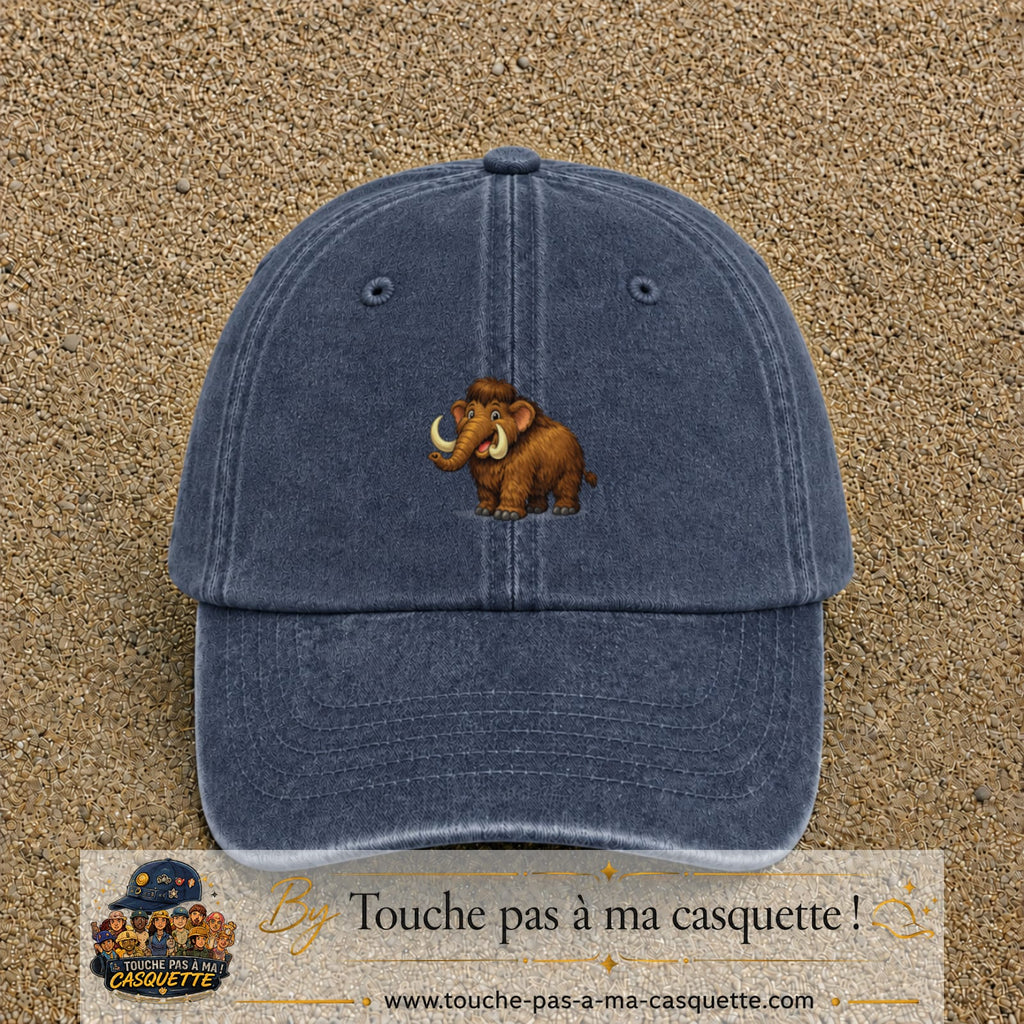 Casquette Bleu marine délavé 100% coton avec motif Mammouth cartoon 5 cm - image principale