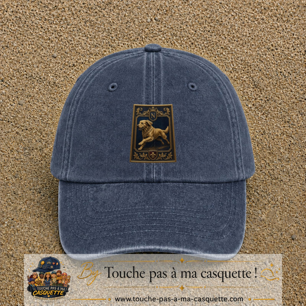 Casquette baseball Bleu marine délavé 100% coton avec visuel Chien noble 7 cm - image produit principale