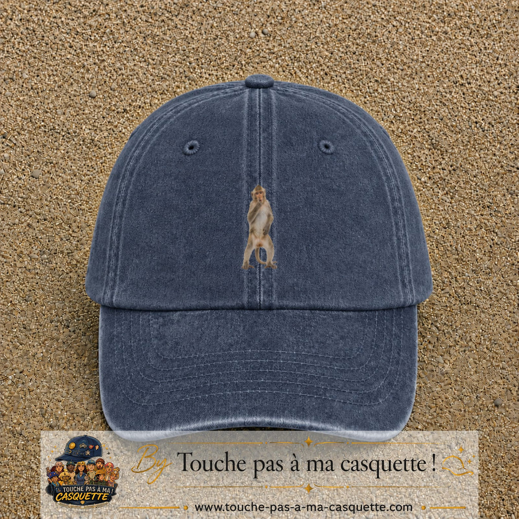 Casquette baseball Bleu marine délavé 100% coton avec visuel Singe penseur 5 cm - image produit principale