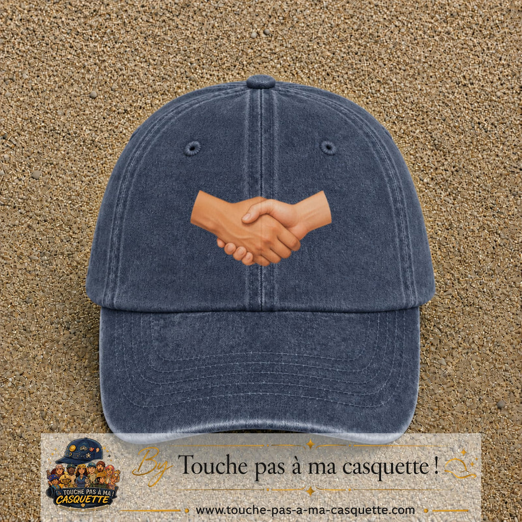 Casquette Bleu marine délavé 100% coton avec motif Poignée de main 5 cm - image principale