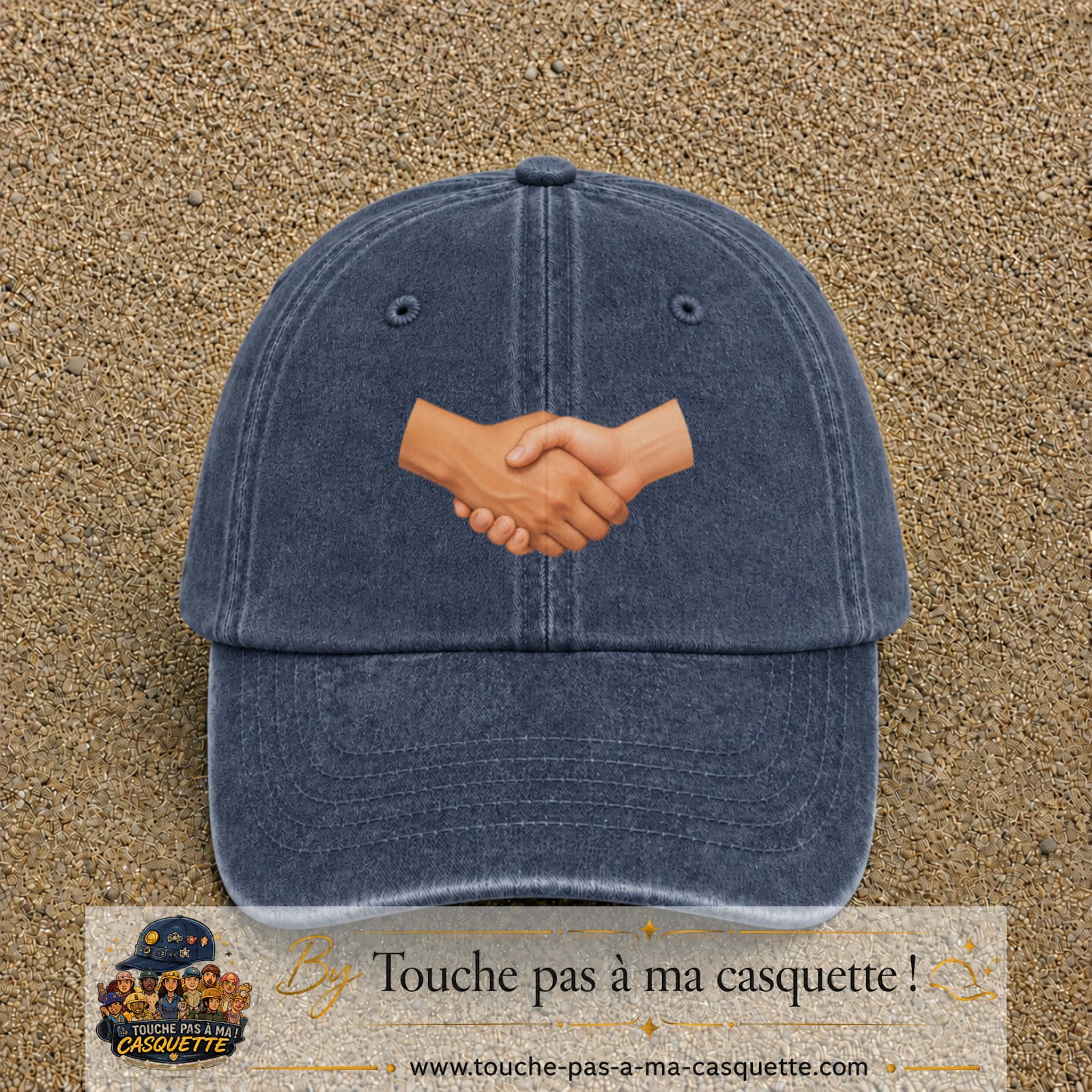 Casquette Bleu marine délavé 100% coton avec motif Poignée de main 5 cm - image principale