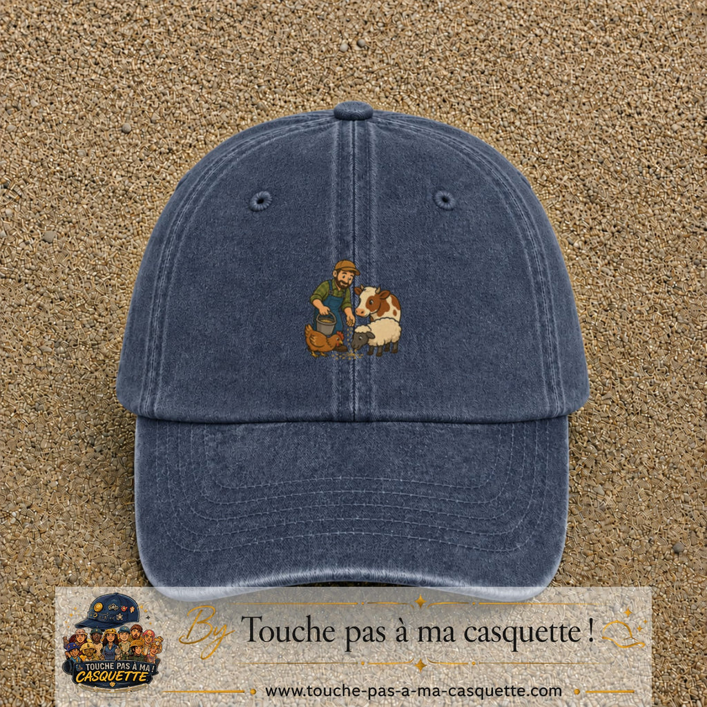 Casquette Bleu marine délavé 100% coton avec motif Fermier et animaux 5 cm - image principale