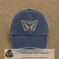 Casquette Bleu marine délavé motif Papillon graphique 7 cm - vue principale