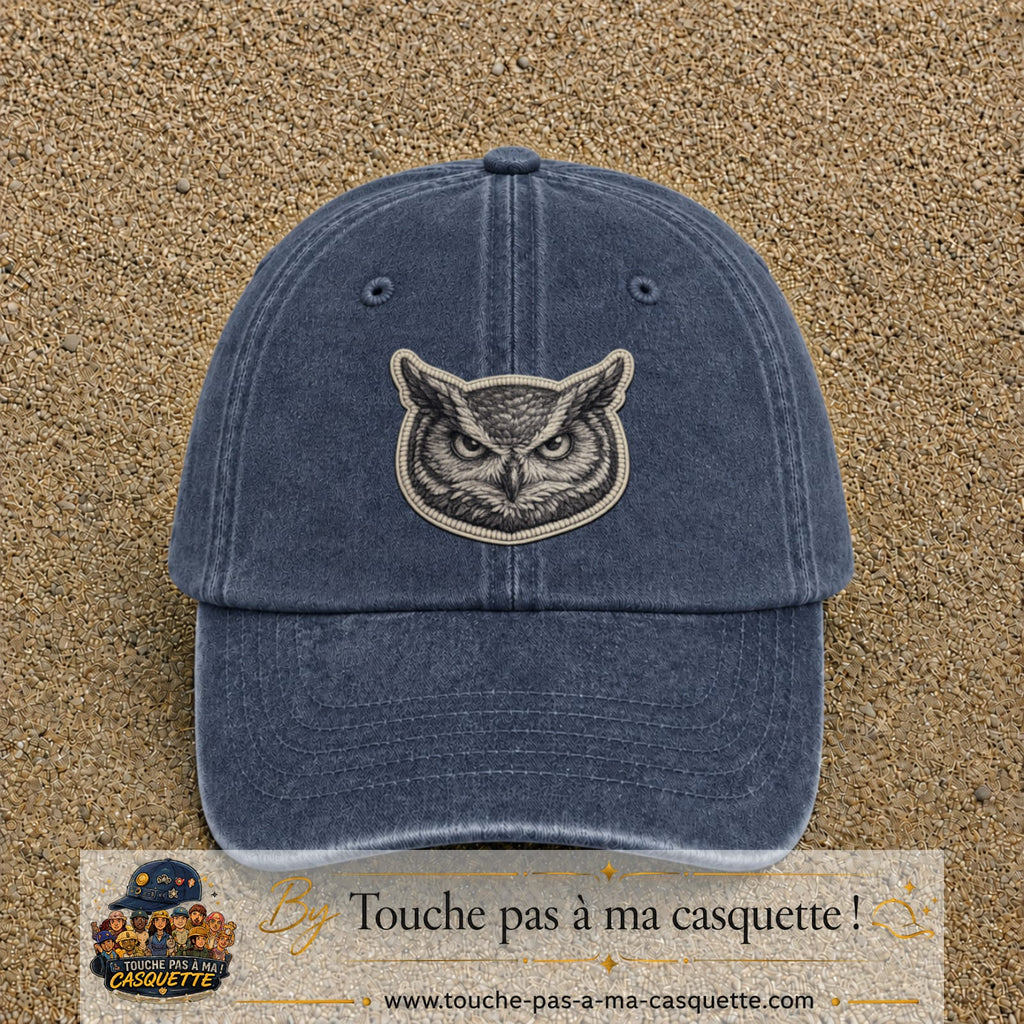 Casquette Bleu marine délavé motif Hibou sage 7 cm - vue principale
