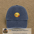 Casquette baseball Bleu marine délavé 100% coton avec visuel Emoji bisou cœur 5 cm - image produit principale