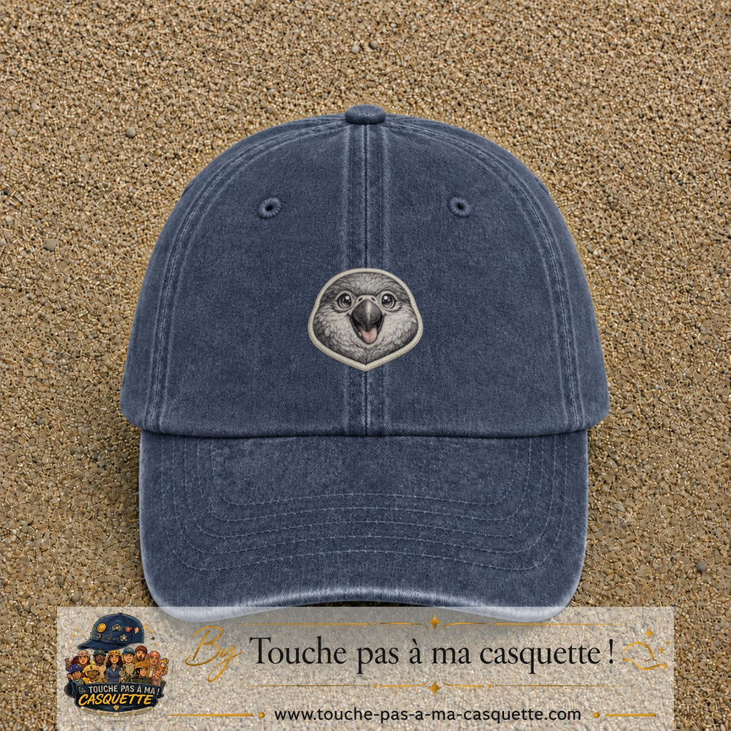 Casquette Bleu marine délavé motif Perroquet bébé 5 cm - vue principale