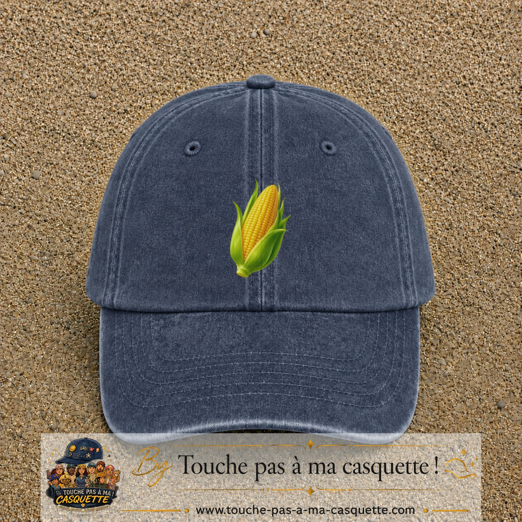 Casquette baseball Bleu marine délavé 100% coton avec visuel Épi de maïs 7 cm - image produit principale