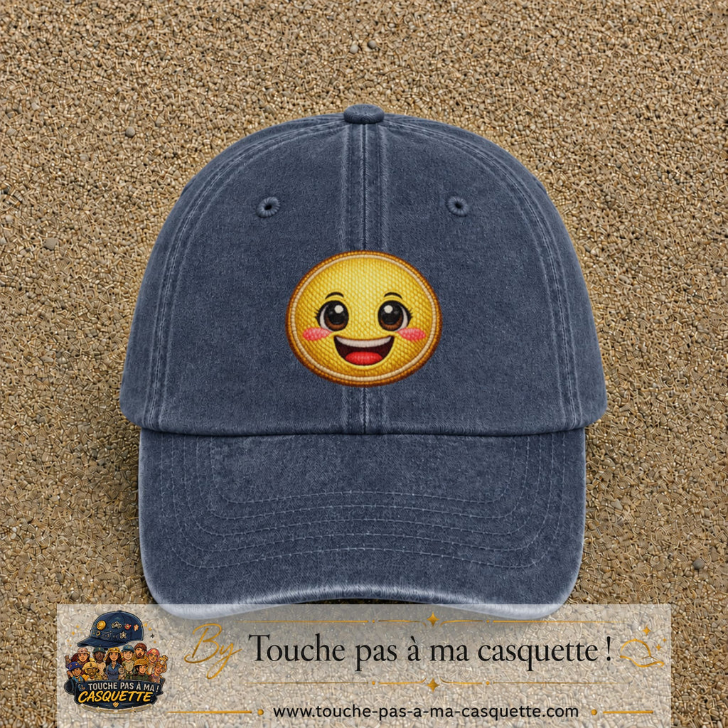 Casquette Bleu marine délavé motif Smiley joyeux 7 cm - vue principale