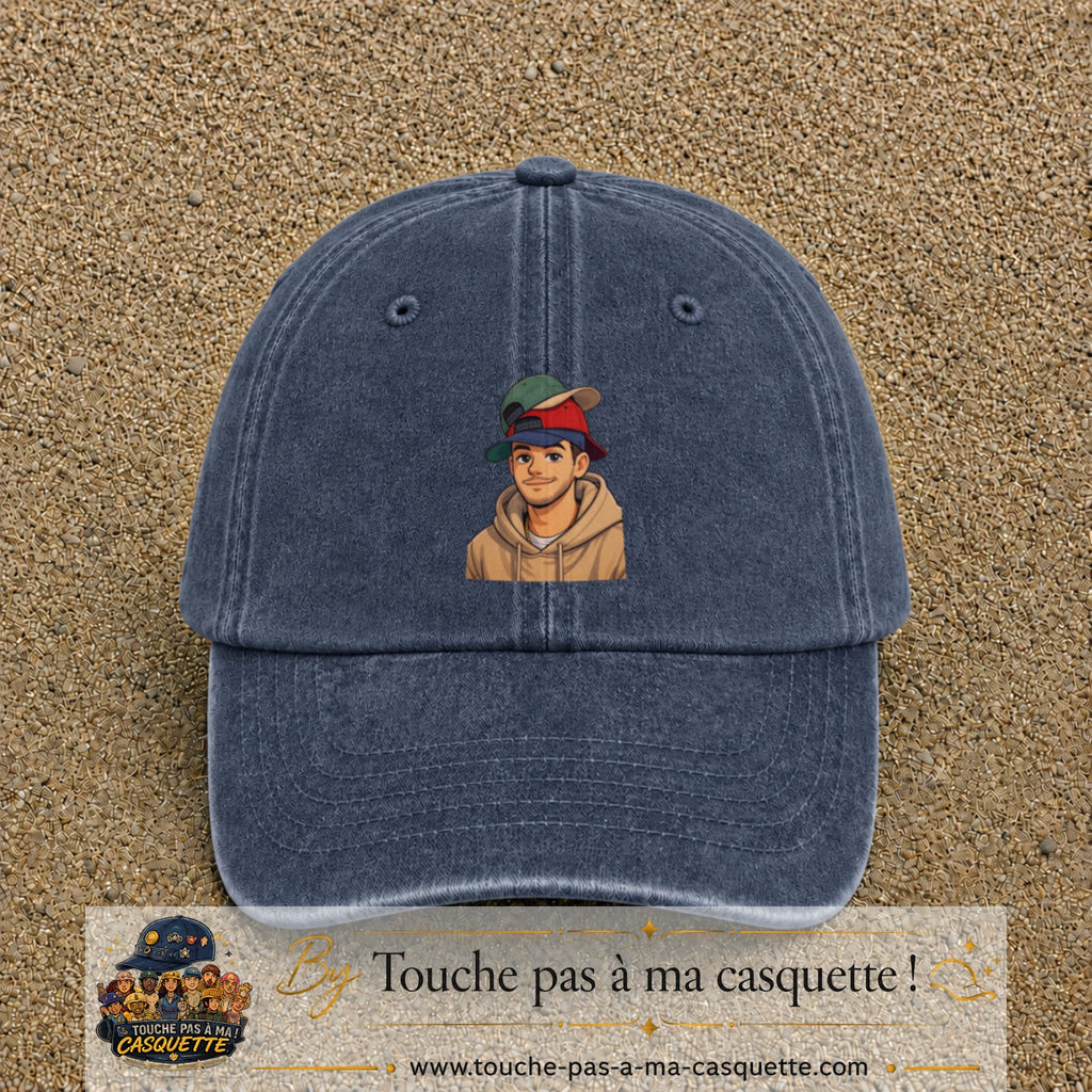 Casquette Bleu marine délavé 100% coton avec motif Portrait homme casquettes 7 cm - image principale