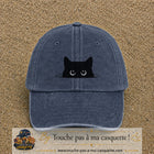 Casquette baseball Bleu marine délavé 100% coton avec visuel Chat noir cache-cache 5 cm - image produit principale