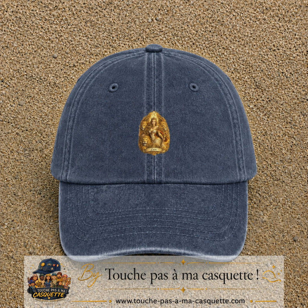 Casquette baseball Bleu marine délavé 100% coton avec motif Lion astrologique 5 cm - image principale